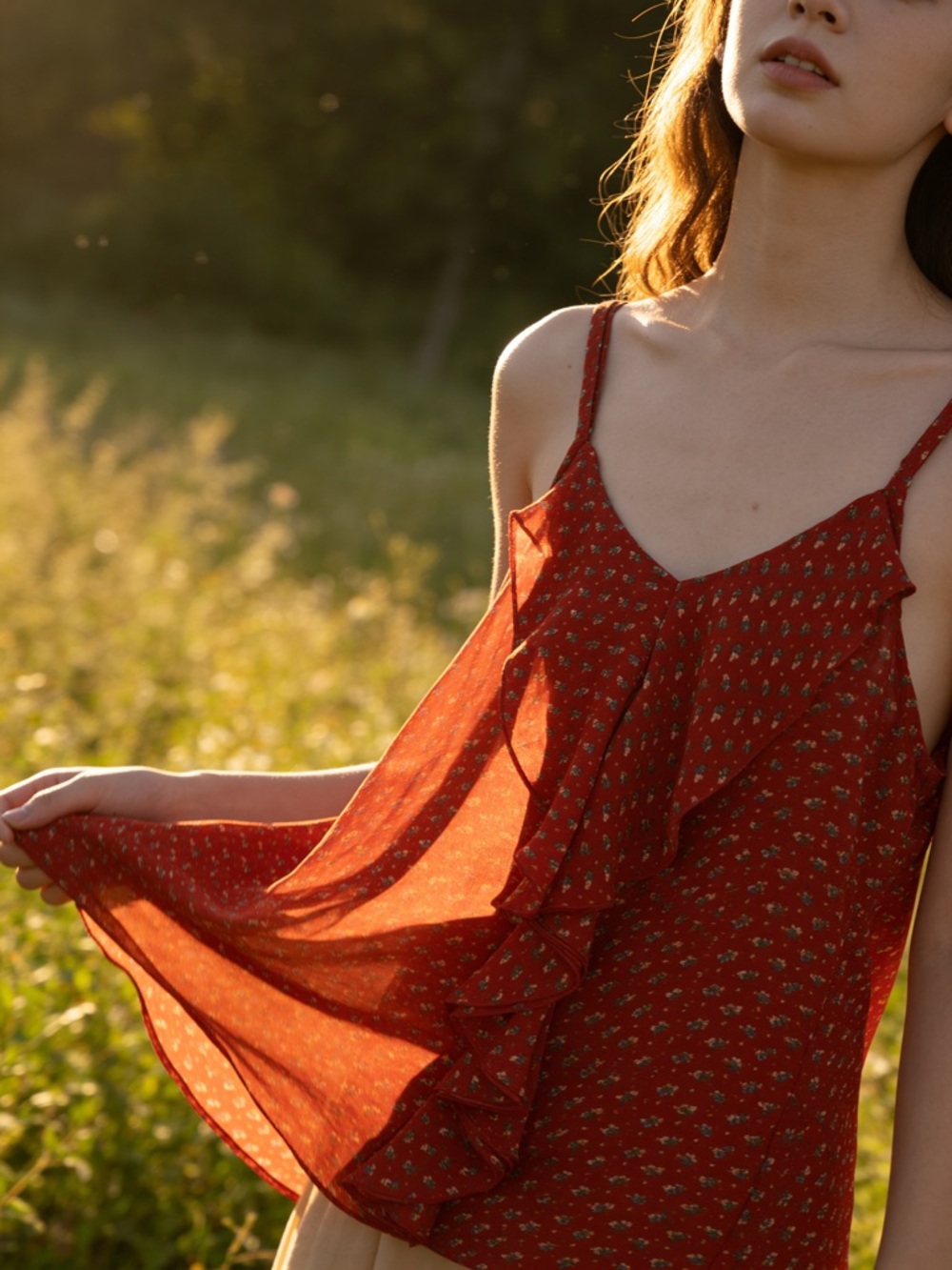 Rust Red Ruffle Spaghetti Strap Top - Picture 3 of 3